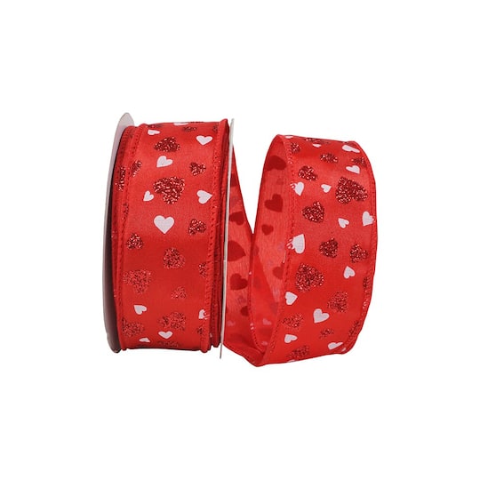 Reliant 1.5" x 20yd. Dainty Hearts Glitter Wired Ribbon